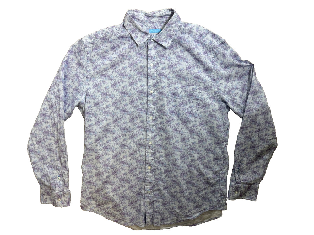 J. McLaughlin Men's XL Button Front Shirt Casual Purple Blue Flowers 100% Cotton